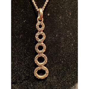 Sterling 925 Multi Circle Drop Marcasite Pendant on 18” Cable Chain Necklace